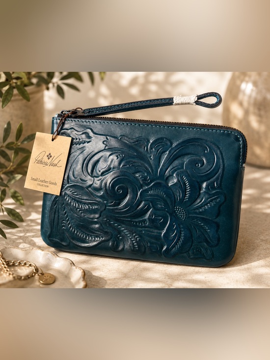 Patricia Nash Handbags - Patricia Nash Cassini Blue Coral Tooled Leather Wristlet Clutch NWT